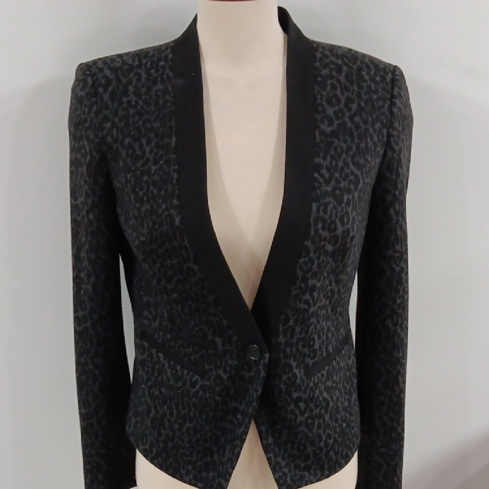 LOFT Black Leopard-Print Single-Button Blazer